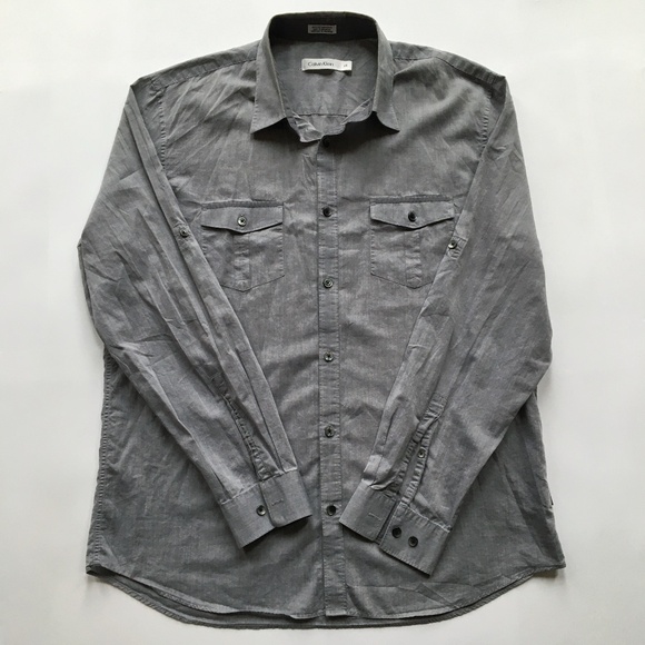Calvin Klein Men’s Button-up Dress Shirt – Size: Large – Grey - Picture 1 of 6
